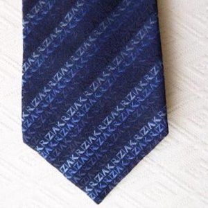 KRIZIA 100% silk tie blue black signature stripe